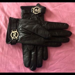 Michael Kors leather black logo gloves.